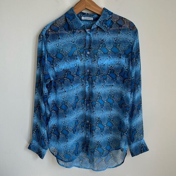 Equipment Tops - Equipment Femme 100% Silk Sheer Blue Snake Skin Print Button Down Blouse Size S